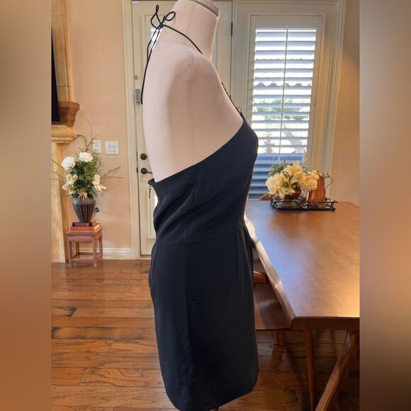 Sheri Bodell Black Silk Halter Mini Dress S Metal Ring Detail Tribeca Glam NWT - Picture 5 of 9